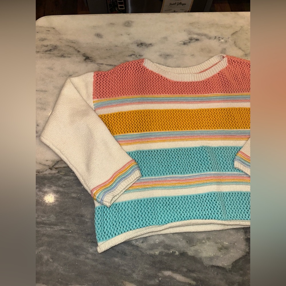 Bibi Size Large Boho Crochet Knit Multicolor Striped Women's Sweater - Picture 3 of 9